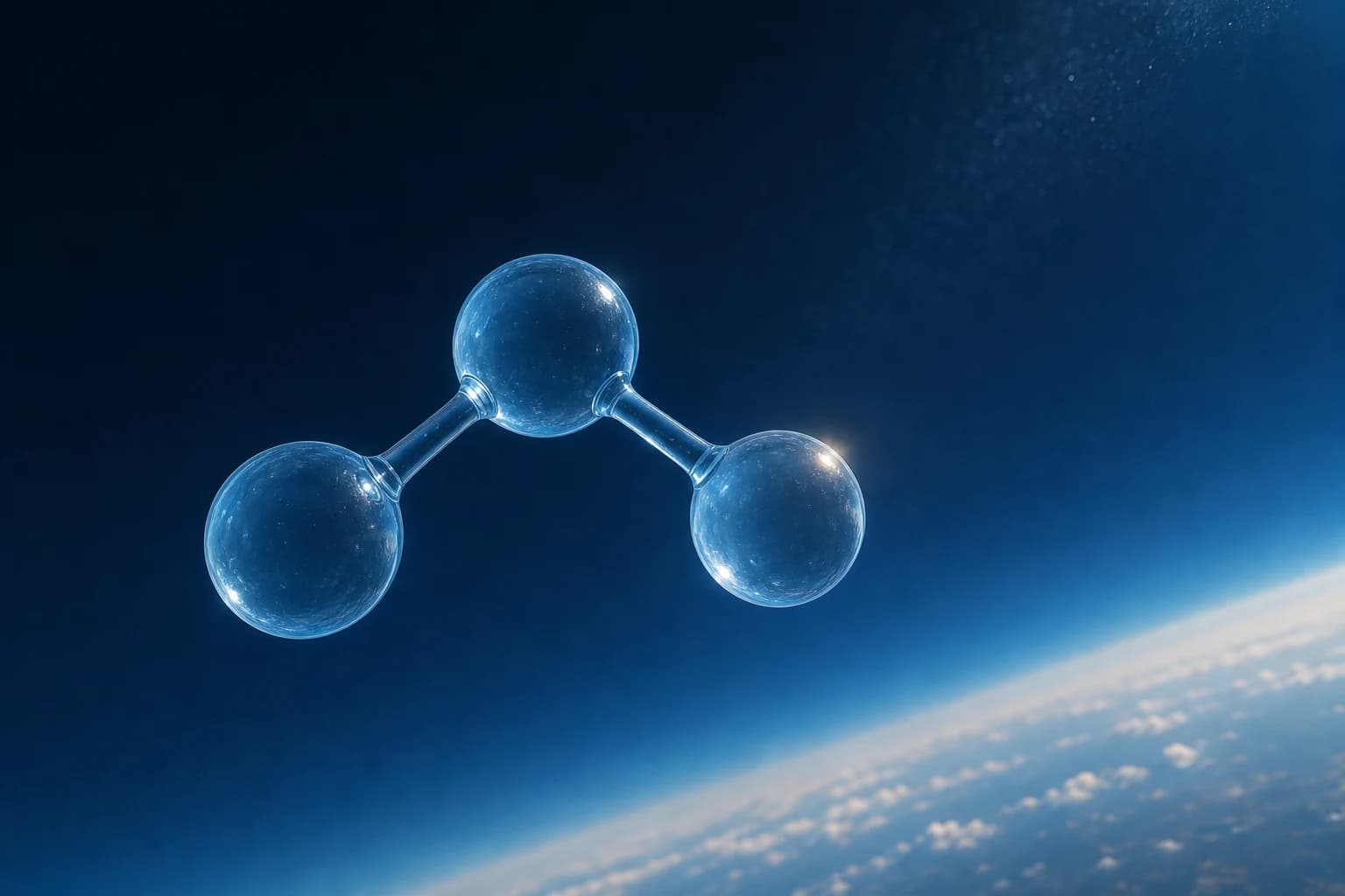 Modello molecolare dell'ozono formato da tre atomi di ossigeno nell'atmosfera